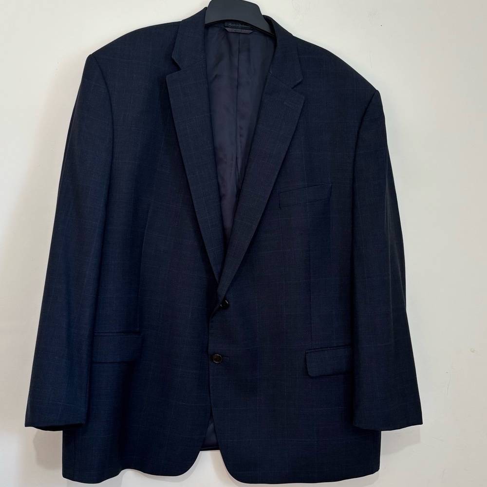 Lauren Ralph Lauren Vintage Blue Windowpane Wool Two Buttons Career Blazer 50